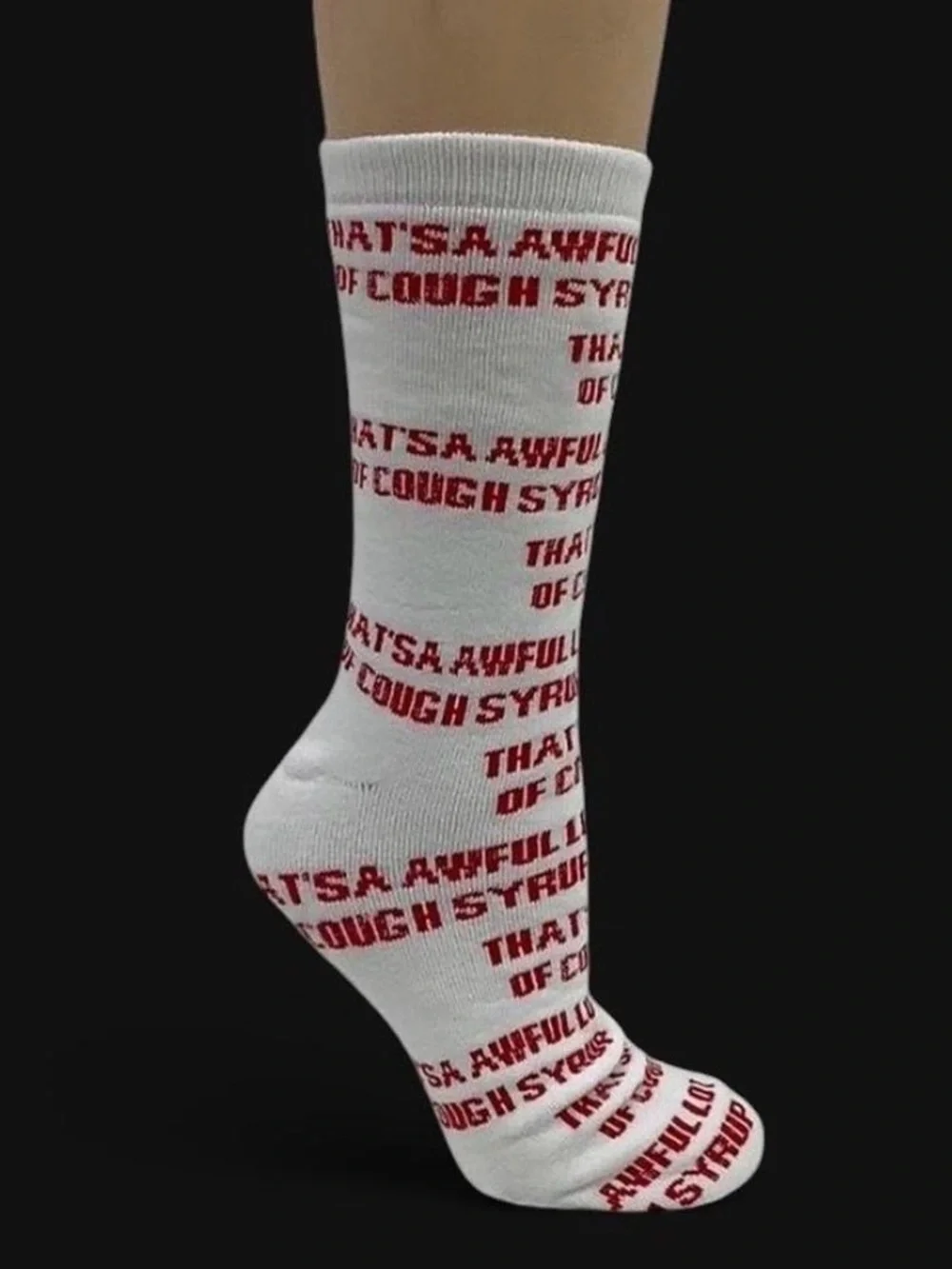 THAT'S A AWFUL LOT OF COUGH SYRUP RED/WHITE SOCKS ONE SIZE NEW